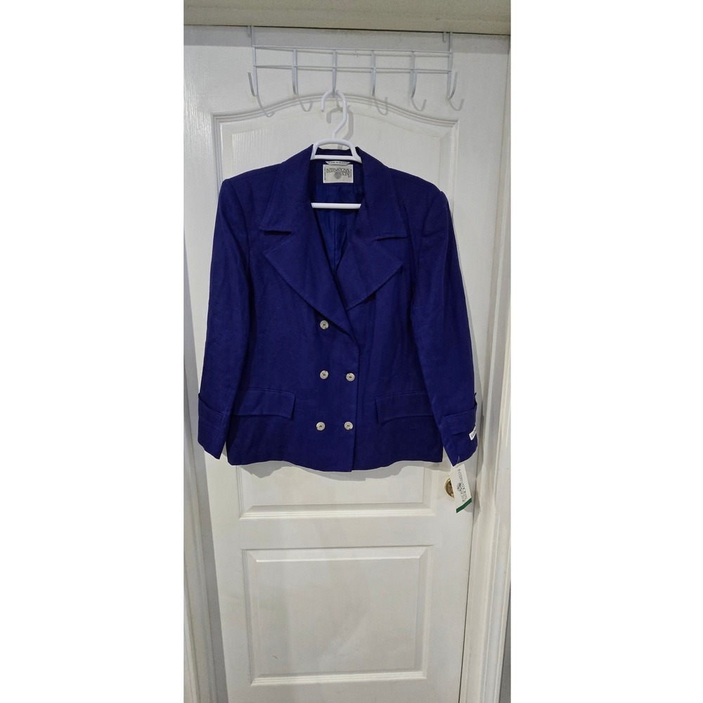 International Scene Linen Blazer Women 20 Blue NEW Double Breasted Vintage